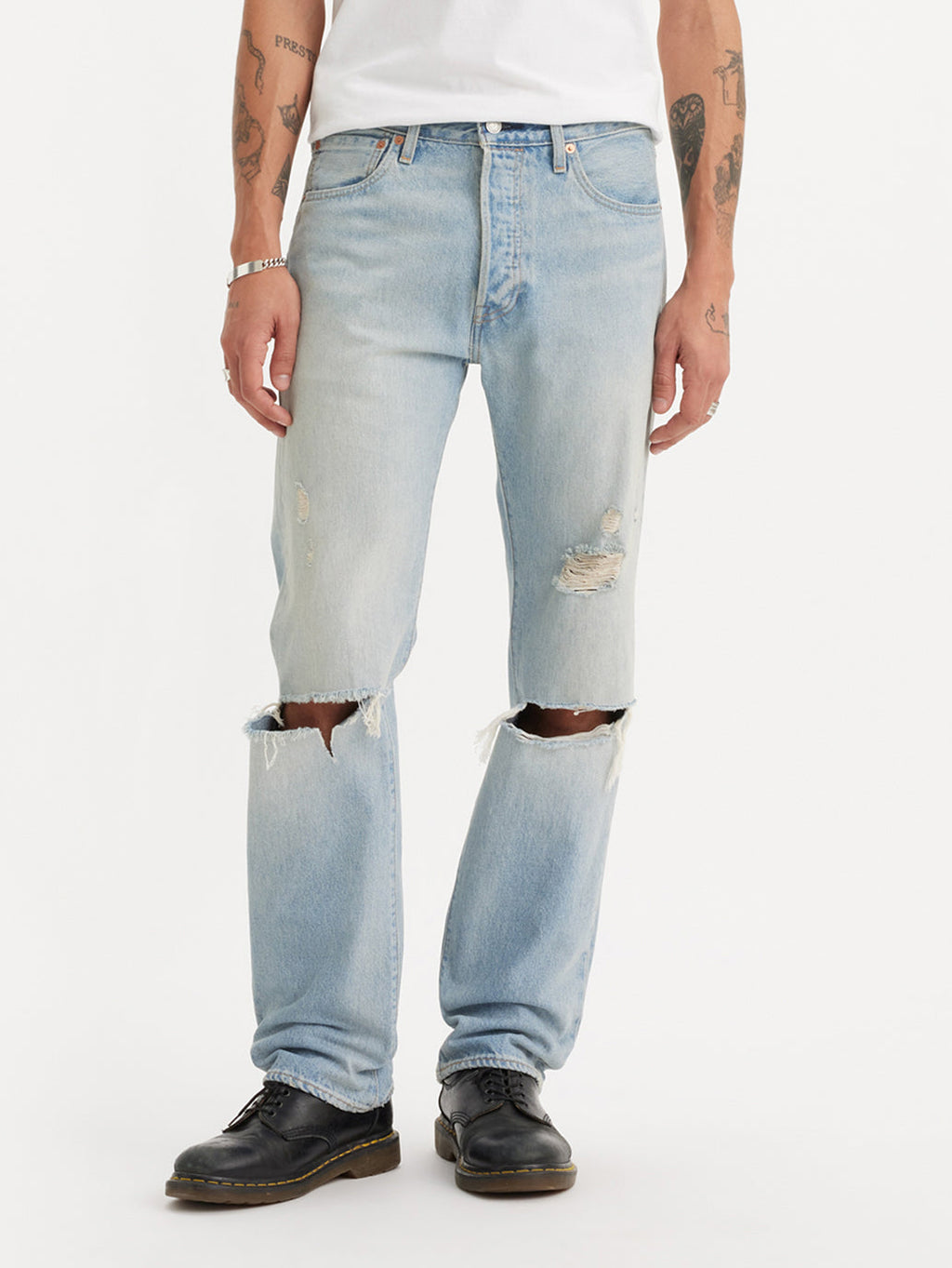Men's 501 Blue Straight Fit Mid Rise Jeans