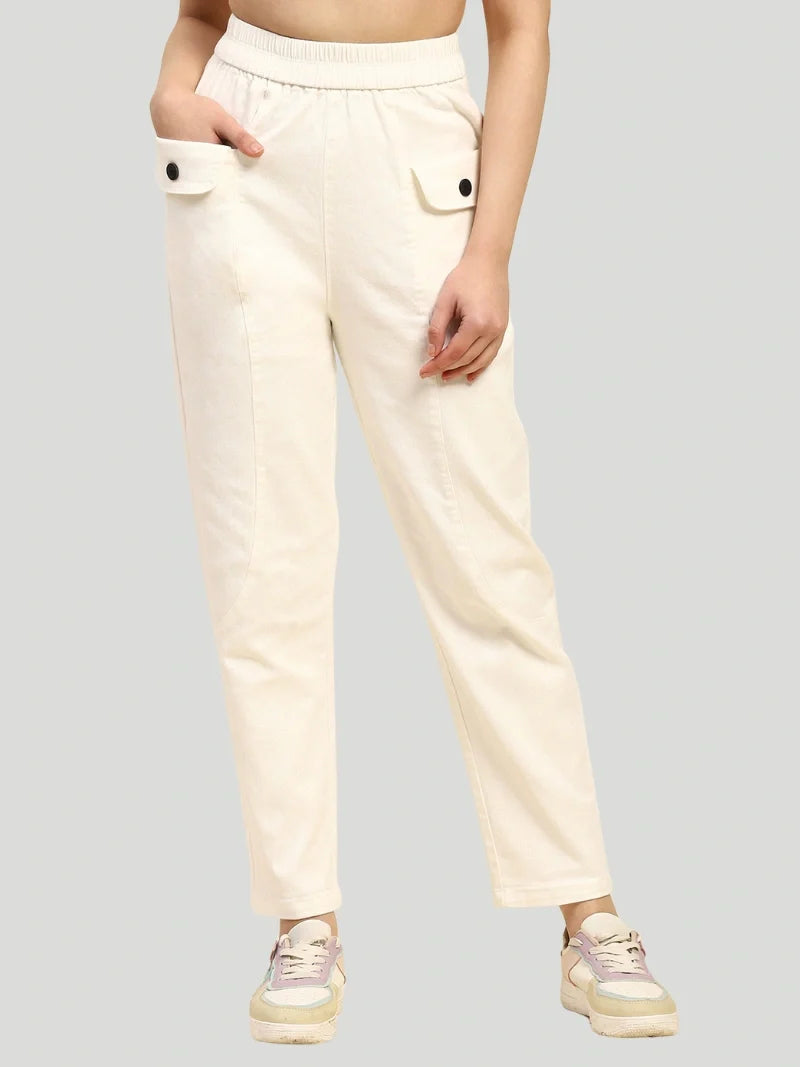 White Cotton Regular Fit Trouser