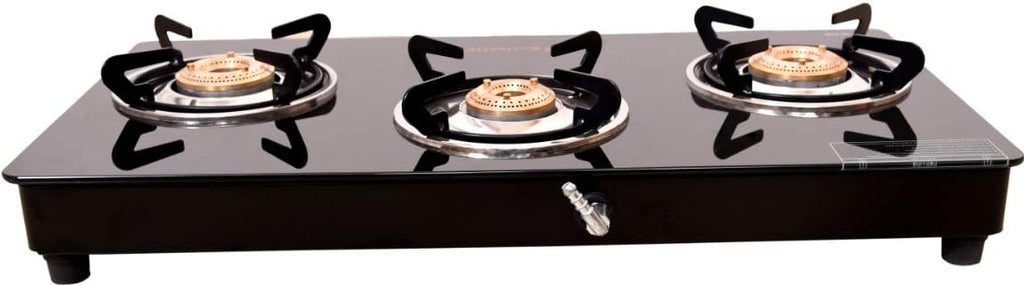 Butterfly Smart Glass 3 Burner Gas Stove, Black & White (Manual Ignition)