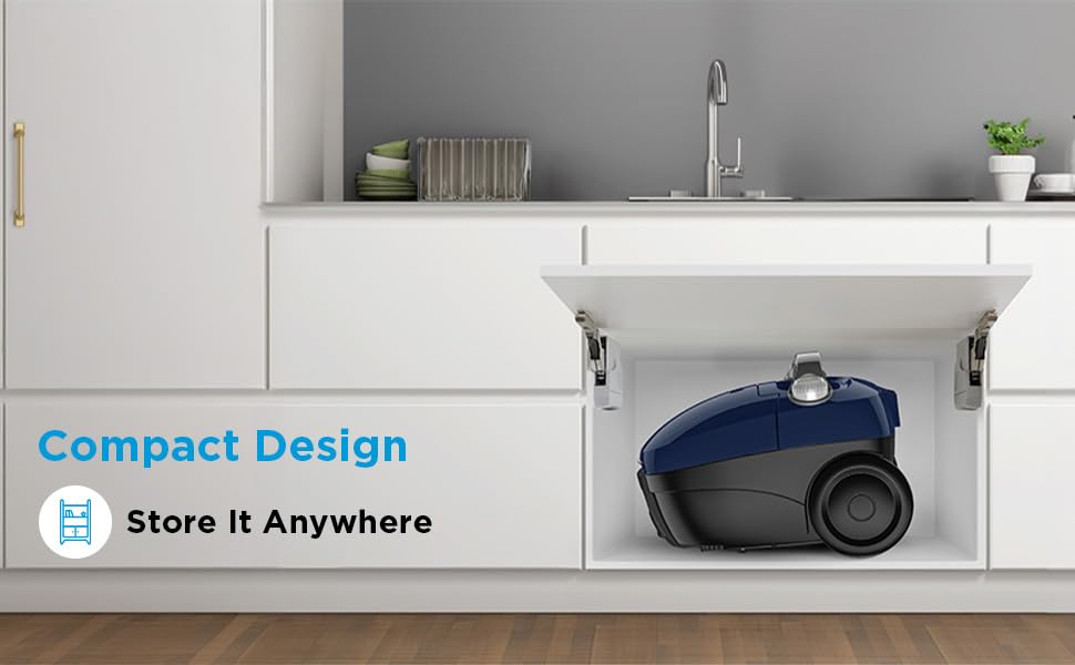 Midea 11S Bagged Vacuum Cleaner | 1400 W Motor | 18kPa Powerful Suction Control | 3 Free Paper dust Bag | Free Multiple Accessories | Dustbag Full Indicator | 5m auto Rewind Cord