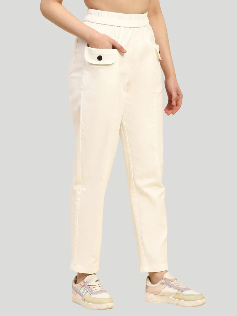 White Cotton Regular Fit Trouser