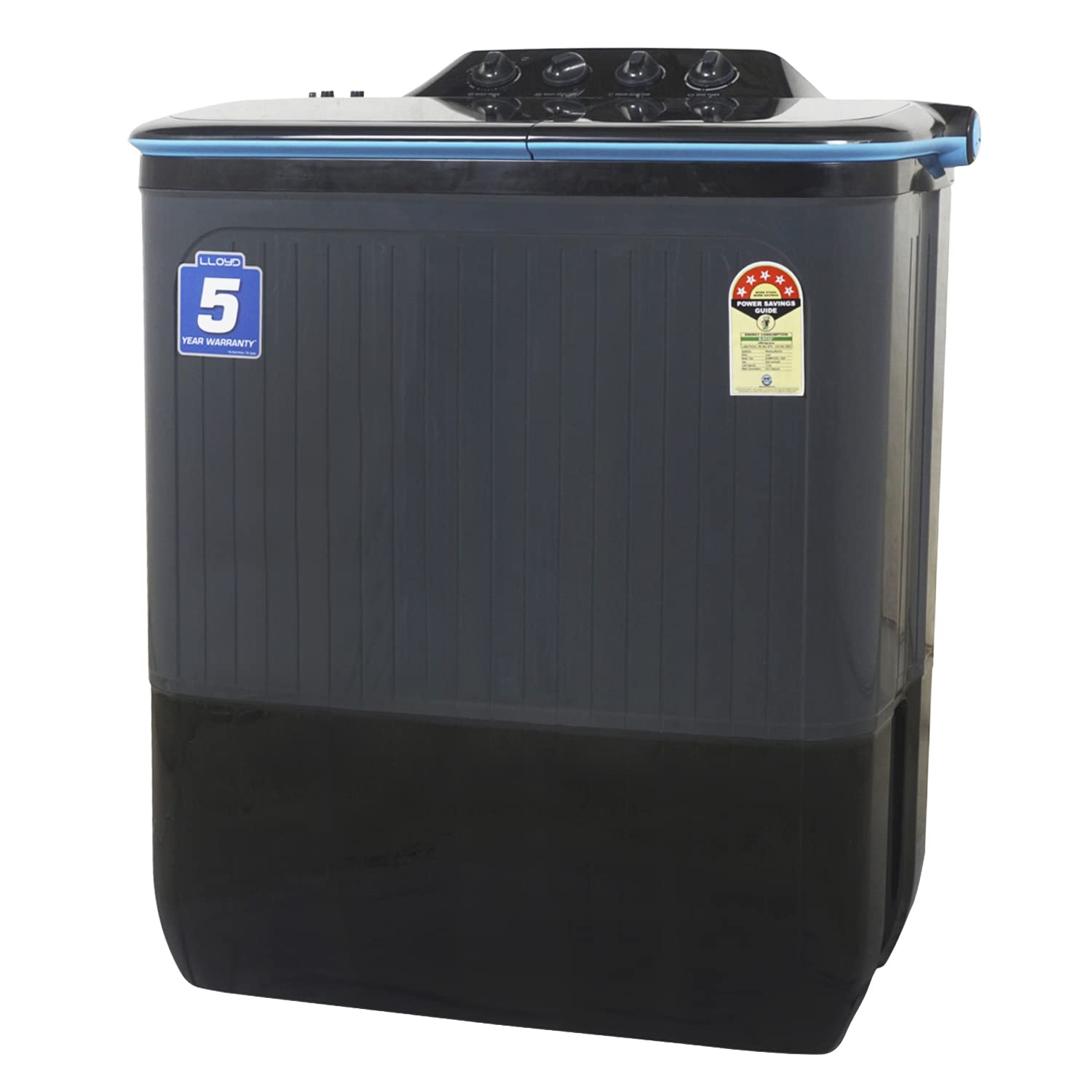 Lloyd Havells 7.5 Kg Semi Automatic Top Load Washing Machine (Glwms75Cbgel, Dark Grey With Blue Inner Lids, Double Layered Toughened Glass Lids)