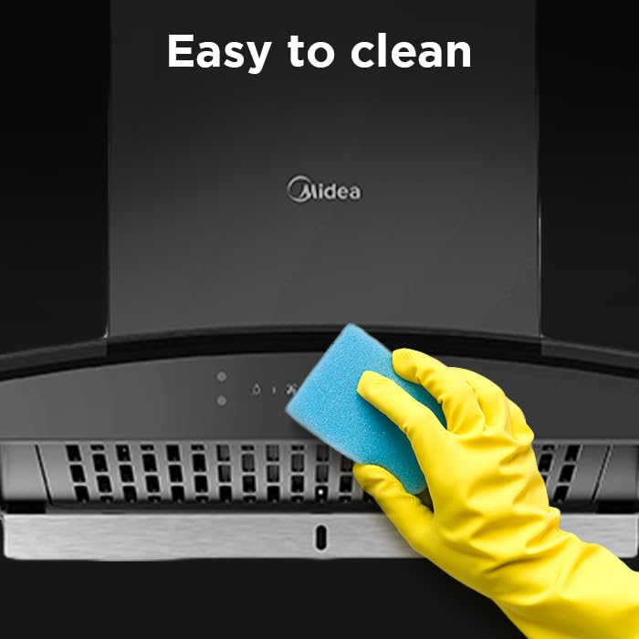 Midea 60 cm Chimney 1250 m3/hr strong suction power | Filter-less | Auto clean Reminder | Gesture Control | Free Installation | Black l MH60A17EM26BB-IN