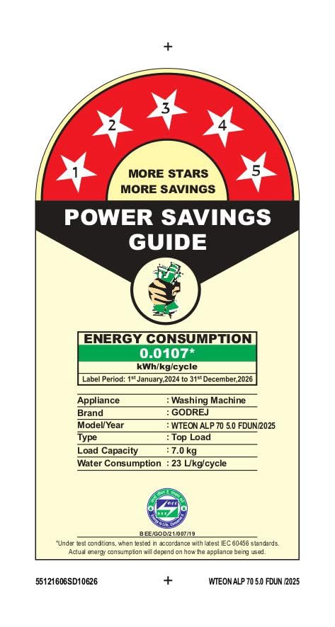 Godrej Smart Choice 7 Kg 5 Star, AI Tech, Fabrisafe Steel Drum, Magic Lint Filter, Fills Tub At ~0 Water Pressure, Fully-Automatic Top Load Washing Machine (WTEON ALP 70 5.0 FDUN GPGR, Graphite Grey)