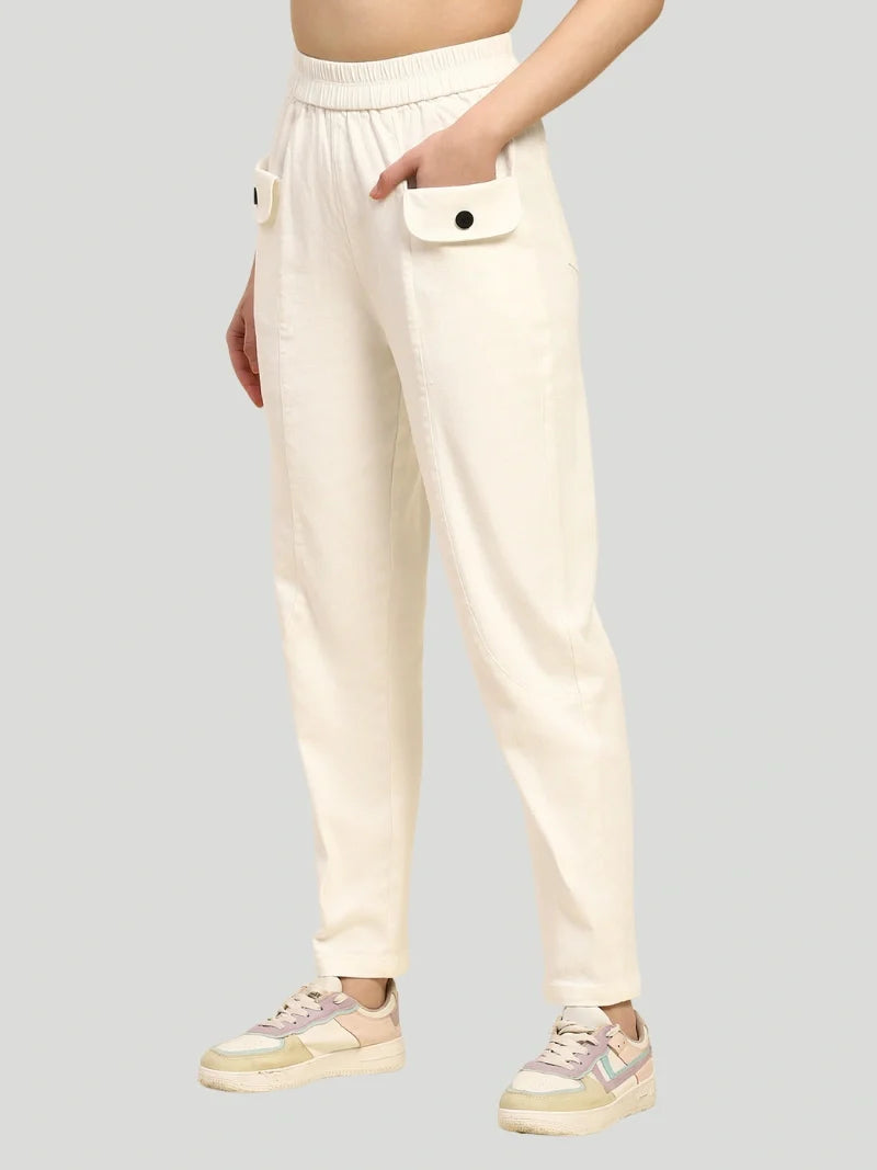 White Cotton Regular Fit Trouser