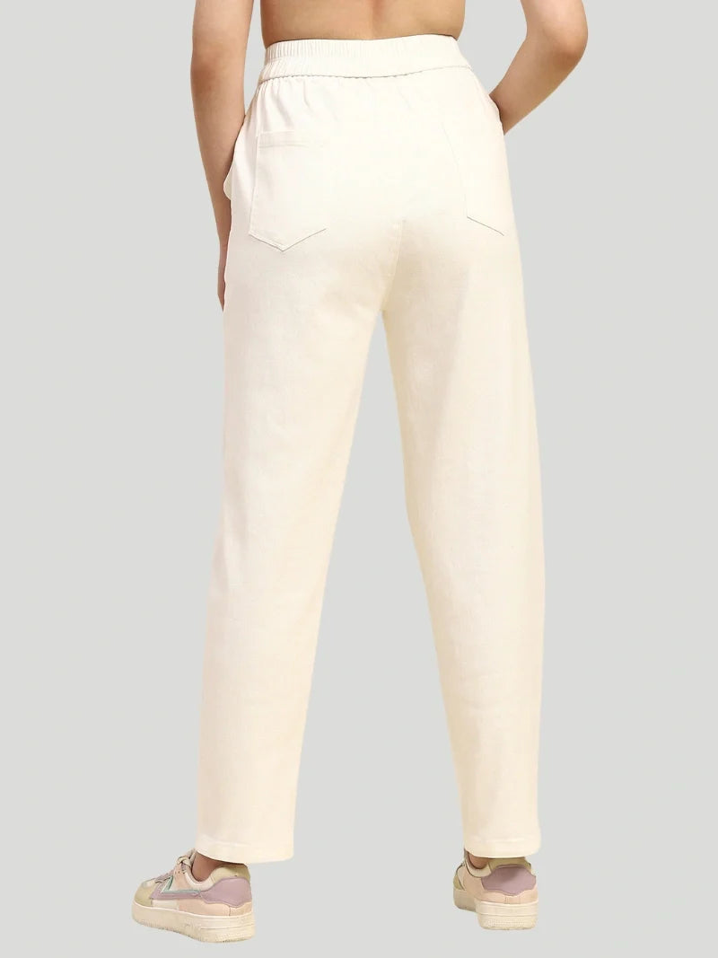 White Cotton Regular Fit Trouser