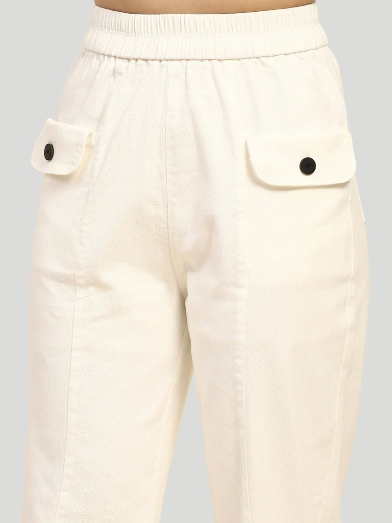 White Cotton Regular Fit Trouser