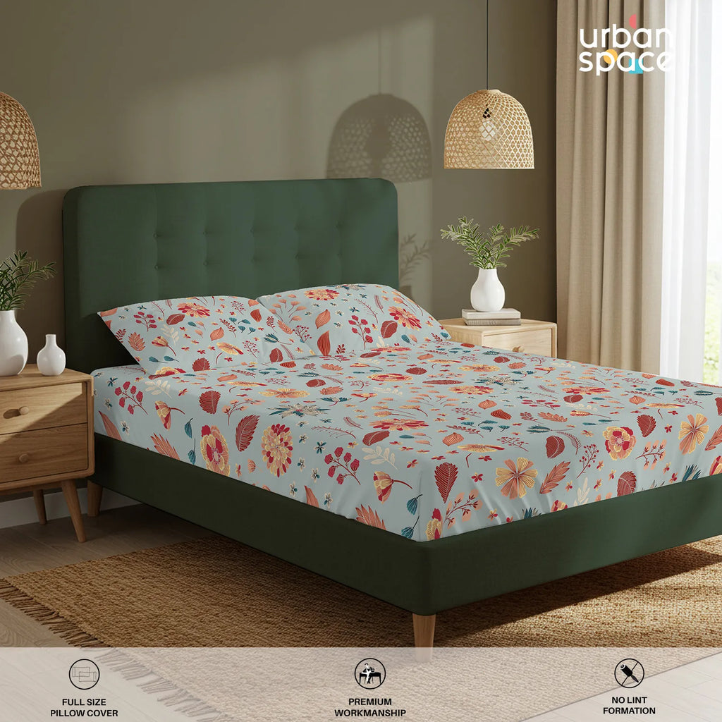 Serene 200 TC 100% Cotton Bedsheet with Pillow Covers - Florence Sky Blue