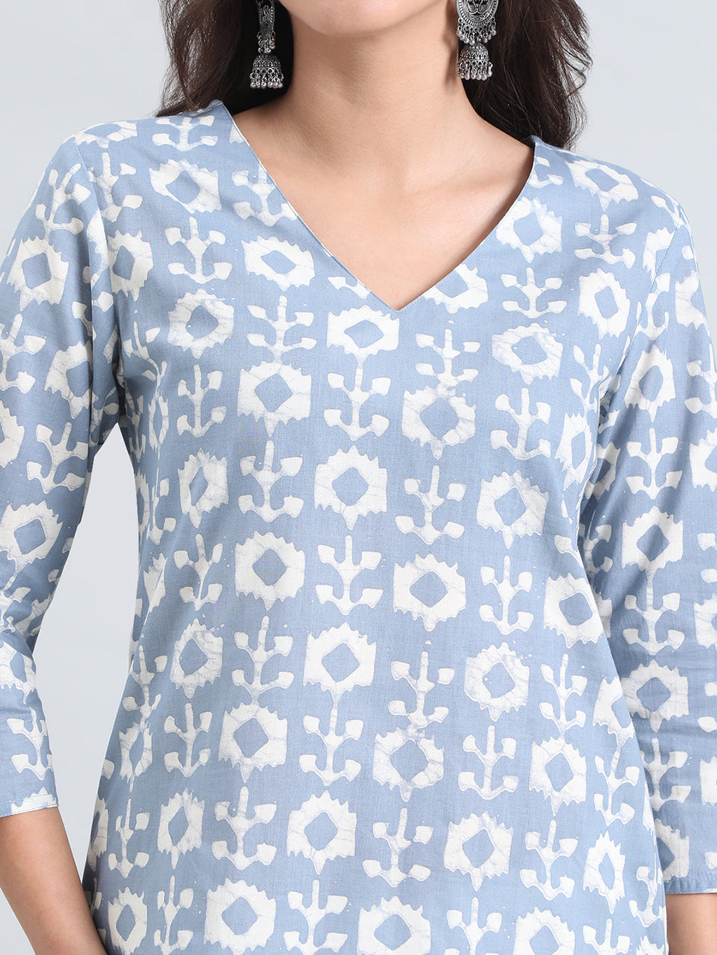 Cotton Ikat Block Print Straight Kurta