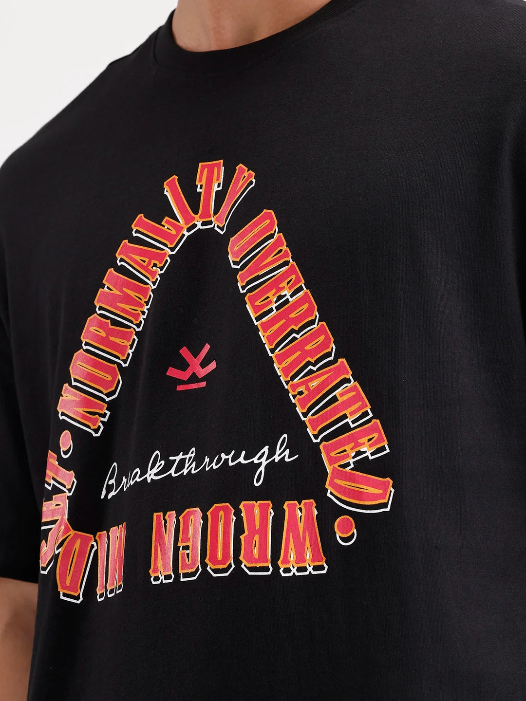 Oversized Placement Printed T-Shirt | Black