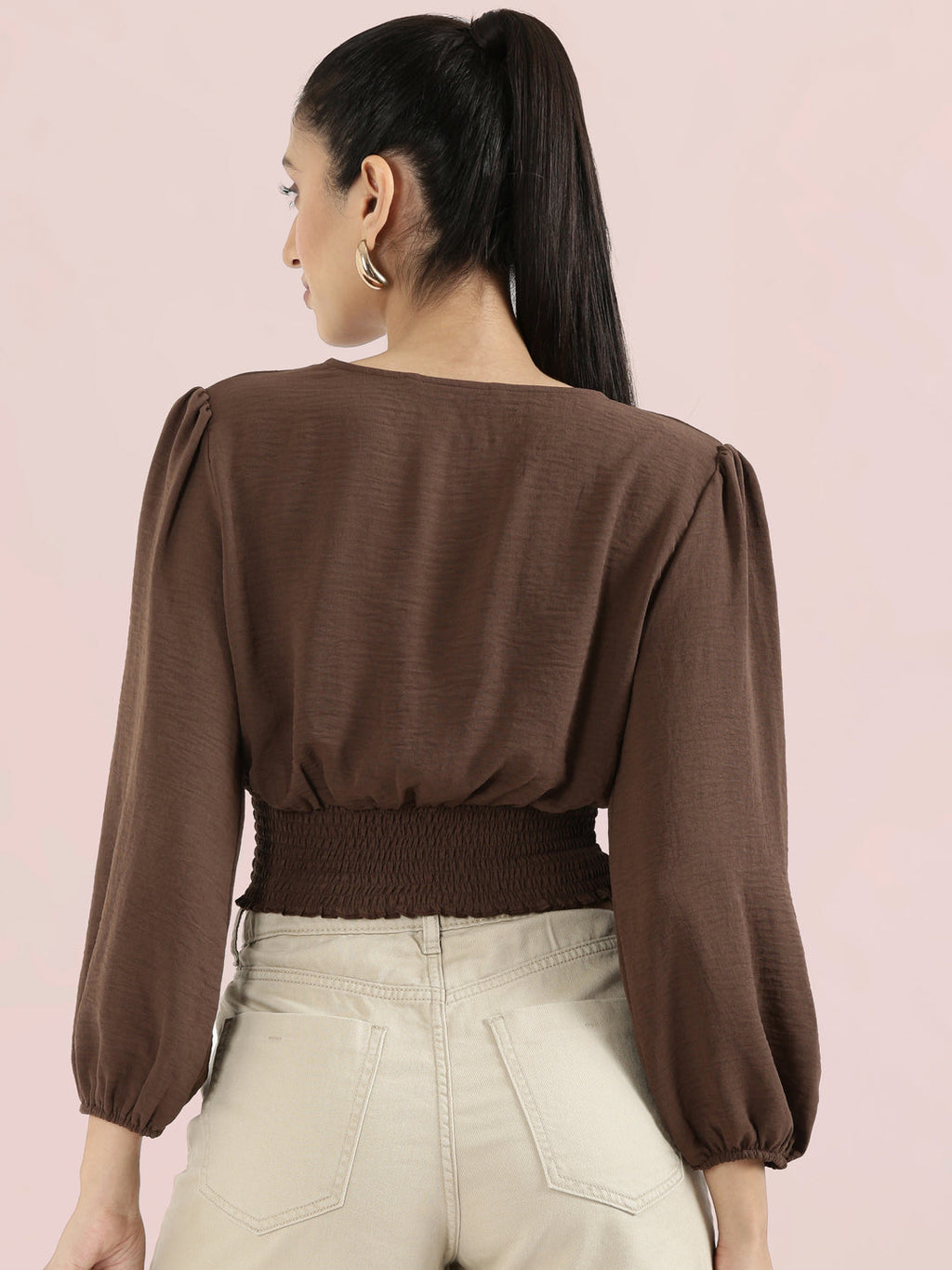 Hammered V-Neck Crop Top