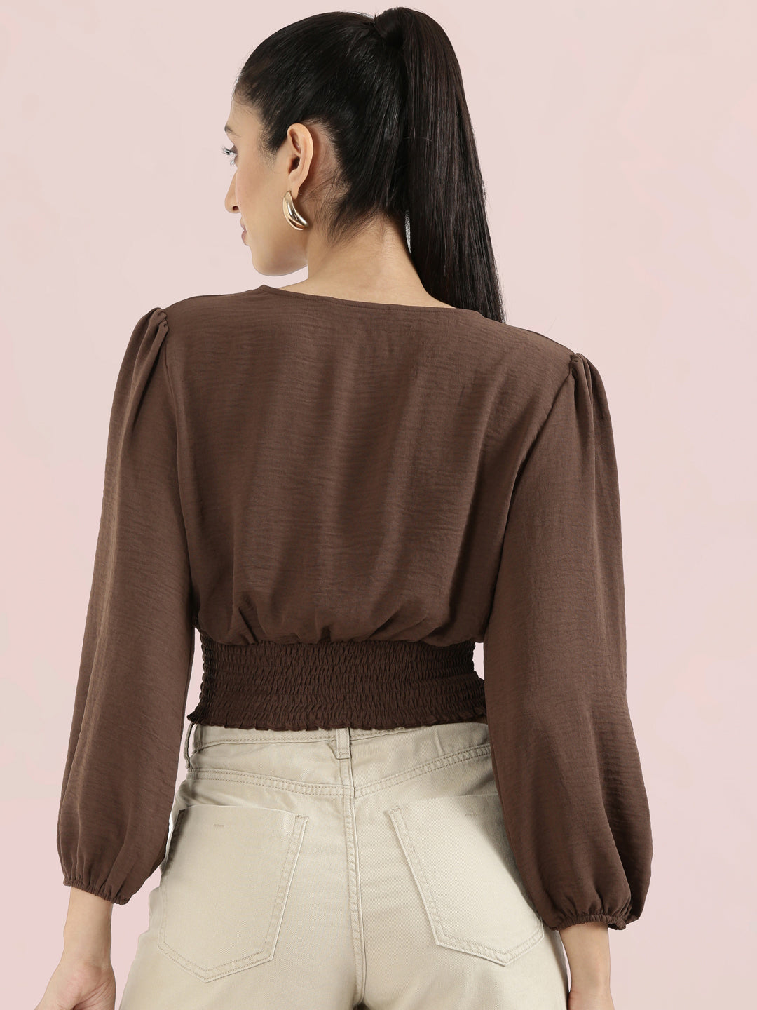 Hammered V-Neck Crop Top