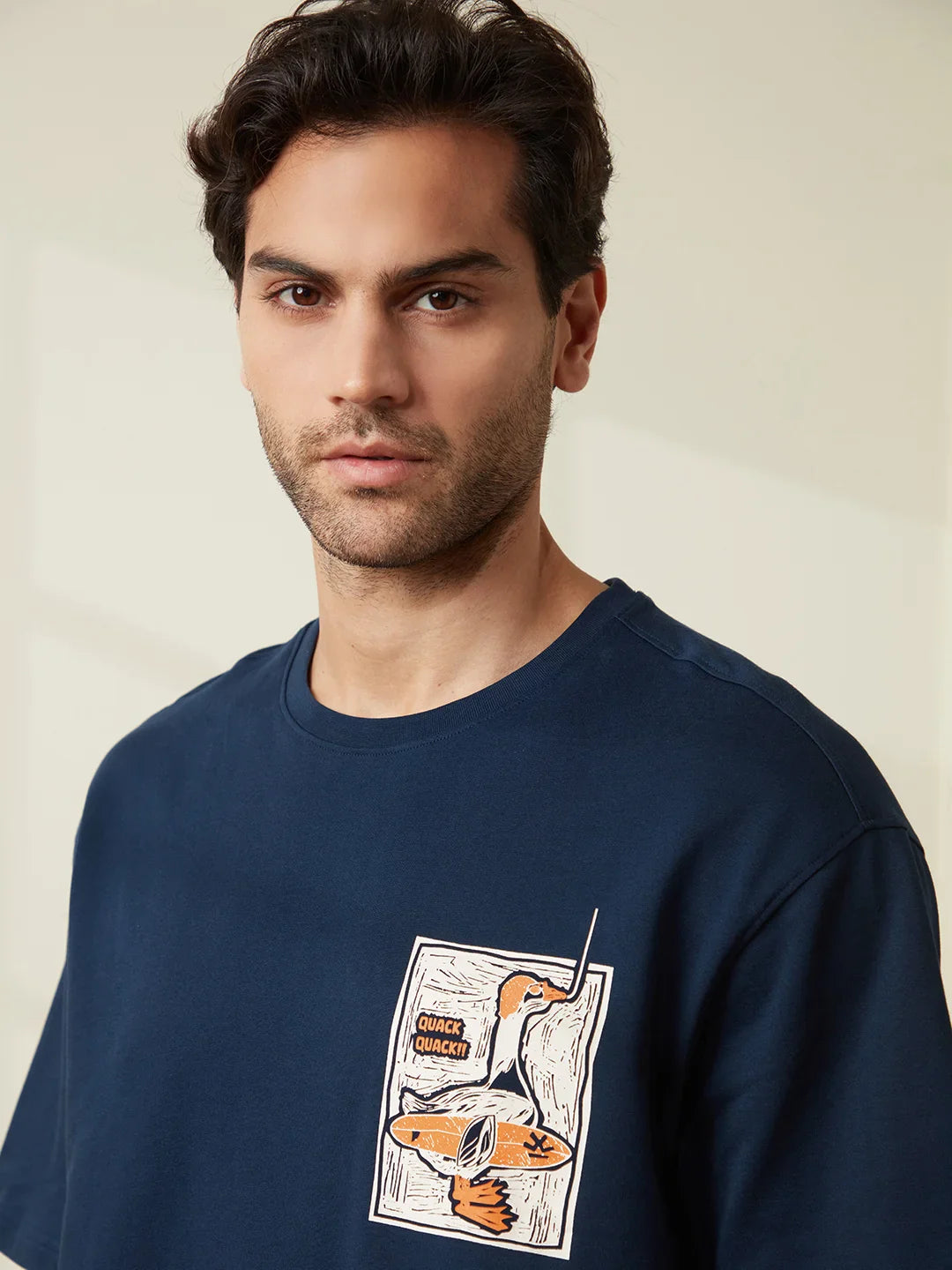 Printed Heavy GSM Oversized T-Shirt | Navy Blue