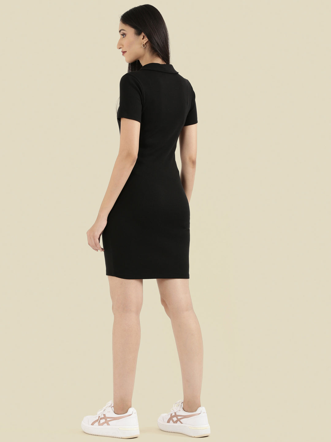Rib Cotton Slim Fit Polo Neck Short Dress