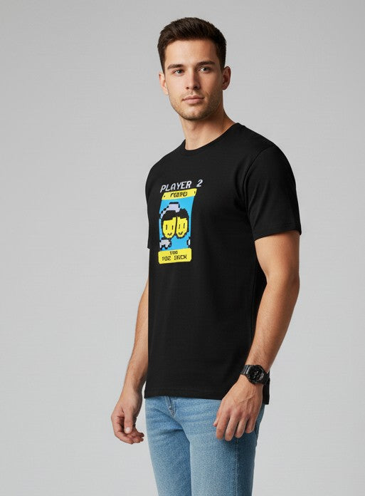Men Printed Black Cotton Tshirt