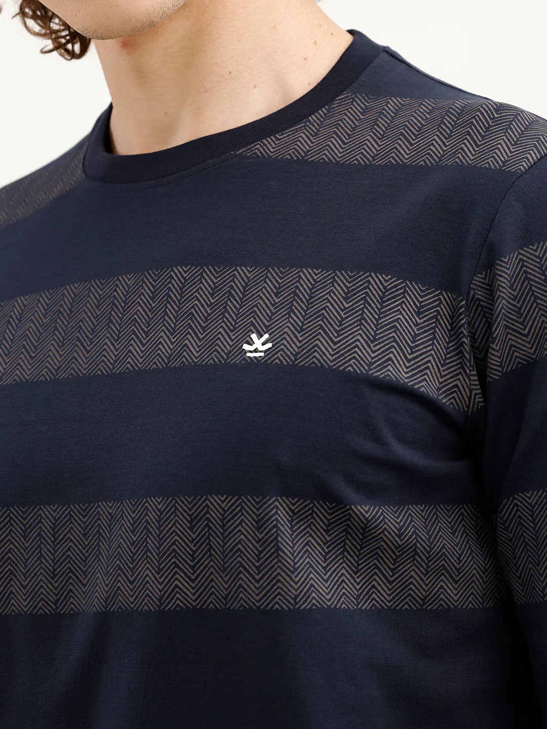 Slim Fit Printed Striped T-Shirt | Navy Blue