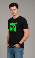 Men Printed Black Cotton Tshirt