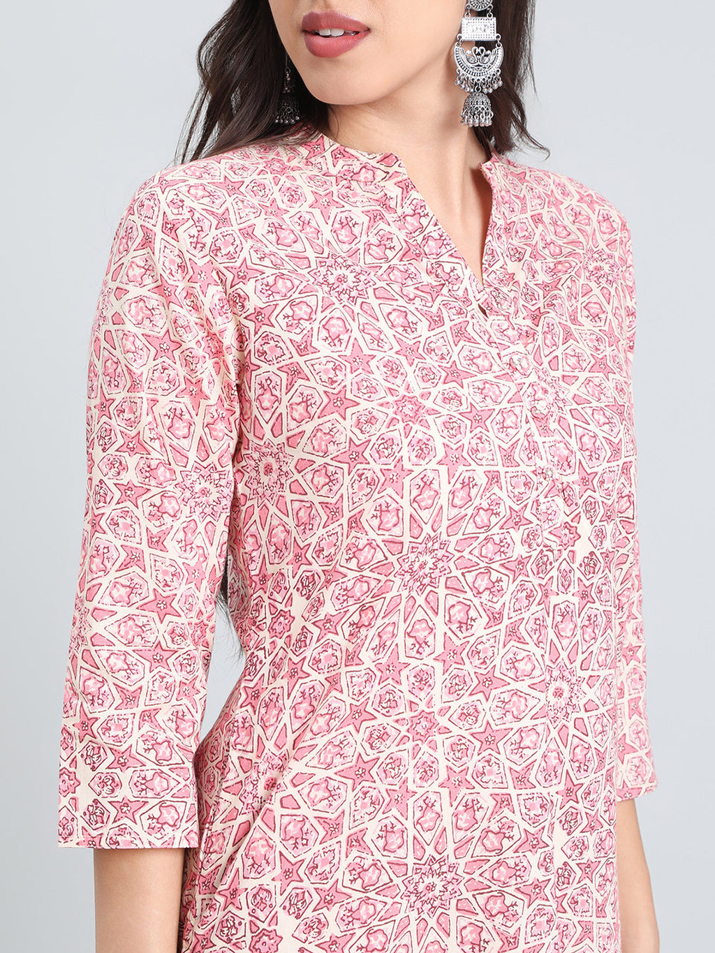 Cotton Geometric Print Straight Kurta