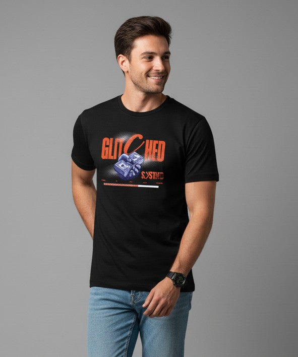 Men Printed Black Cotton Tshirt