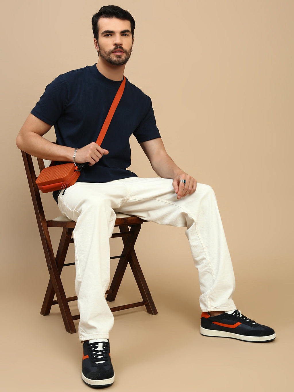 Men Navy High Neck Tee