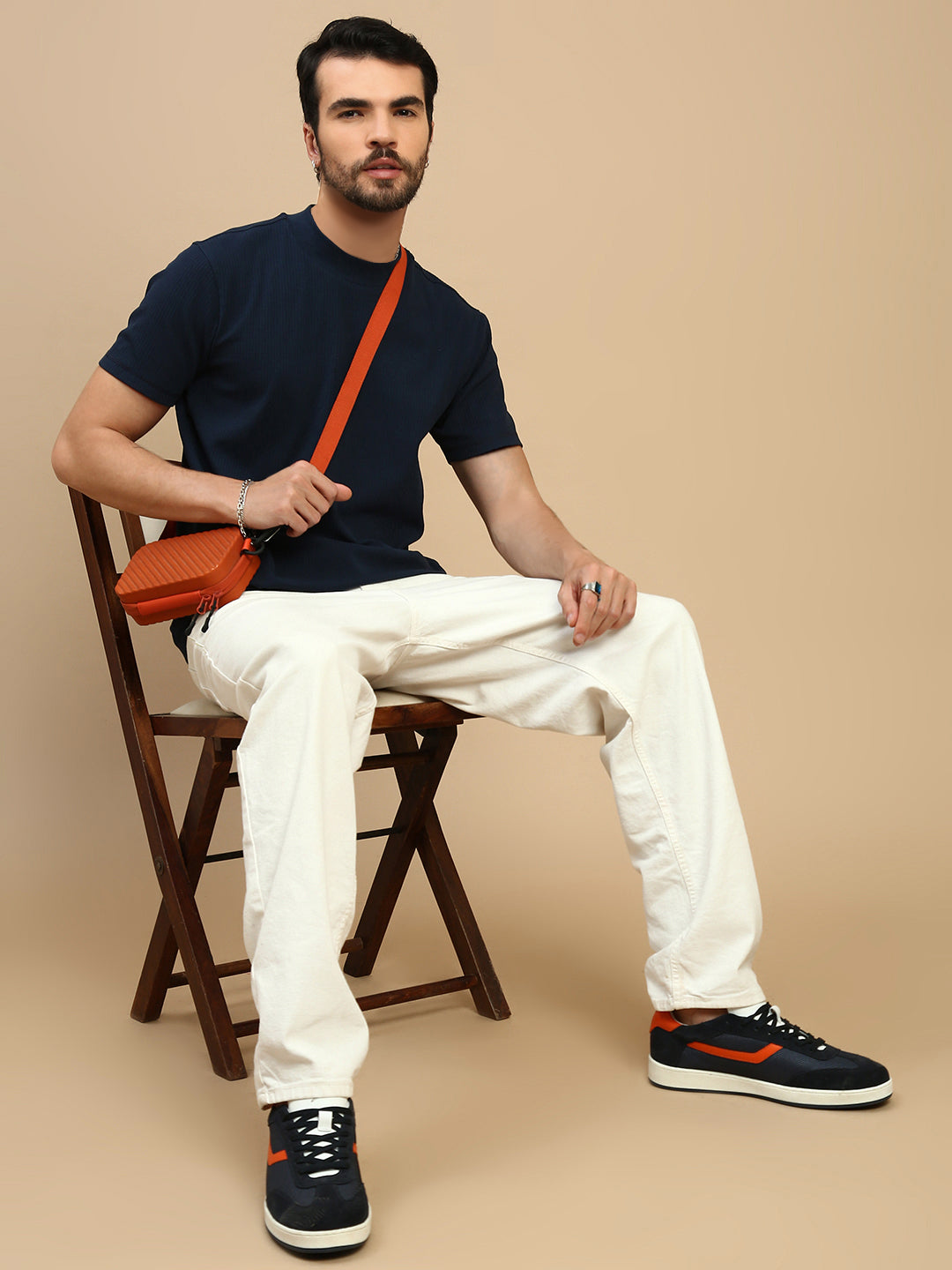 Men Navy High Neck Tee