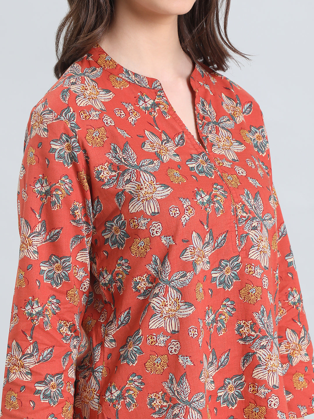 Cotton Floral Kalamkari Print Short Kurti