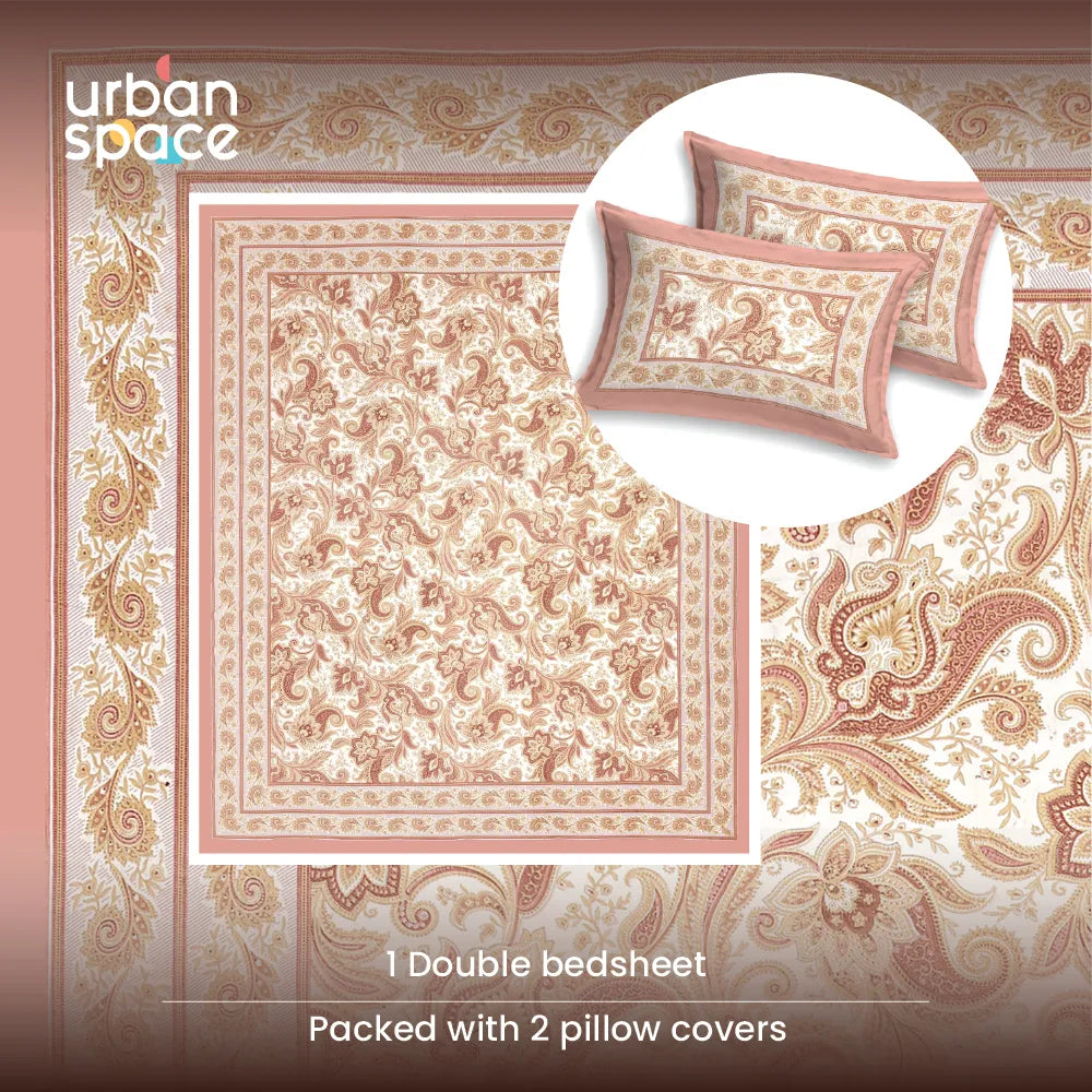 Rajasthani Ethnic 100% Cotton Bedsheet with 2 Pillow Covers, Double & King Bed - Rangmahal