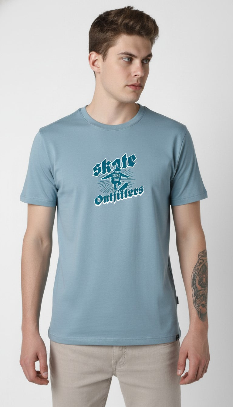 Men Cotton Ice Blue T-Shirt