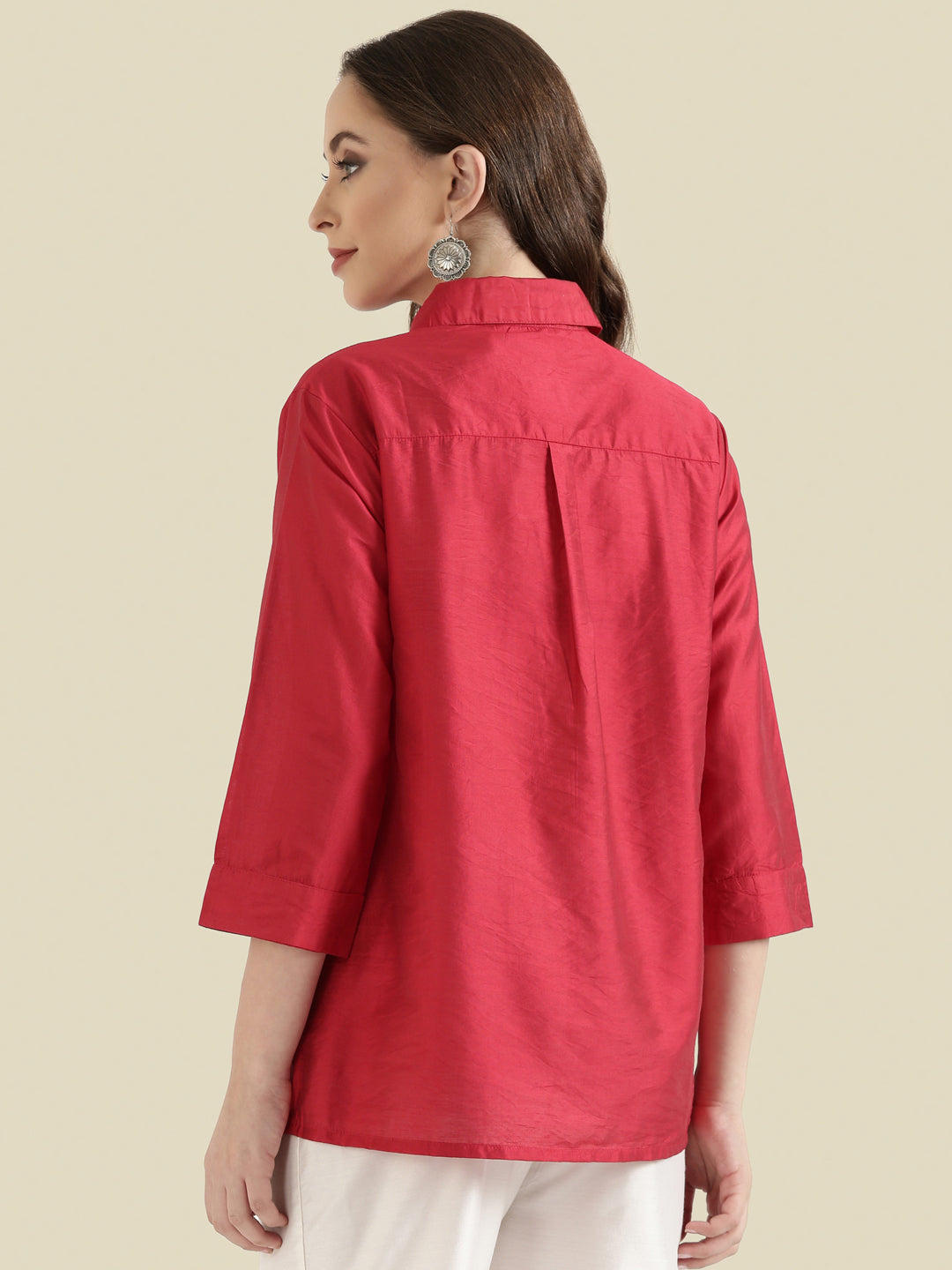 Viscose Sequin Embroidery Classic Collar Blouse