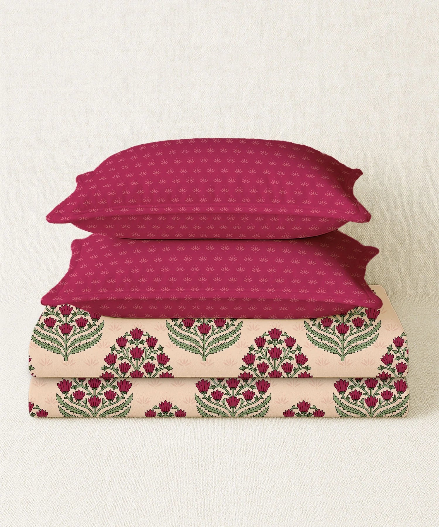 Home Essential Royal Bloom Queen Bedsheet Set, Dhalia Pink| 144TC Cotton| 2 Pillow Covers