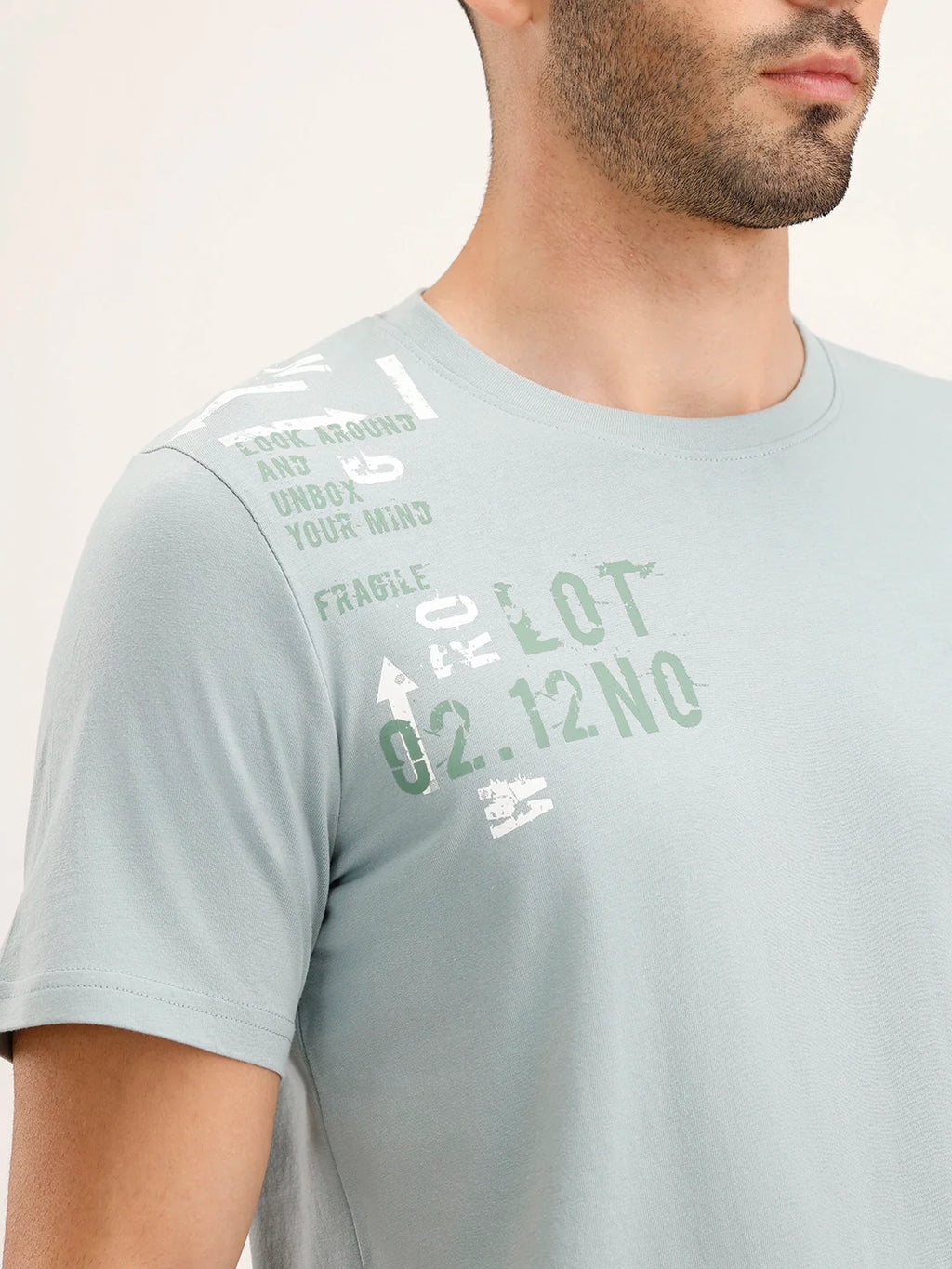 Slim Fit Placement Printed T-Shirt | Grey