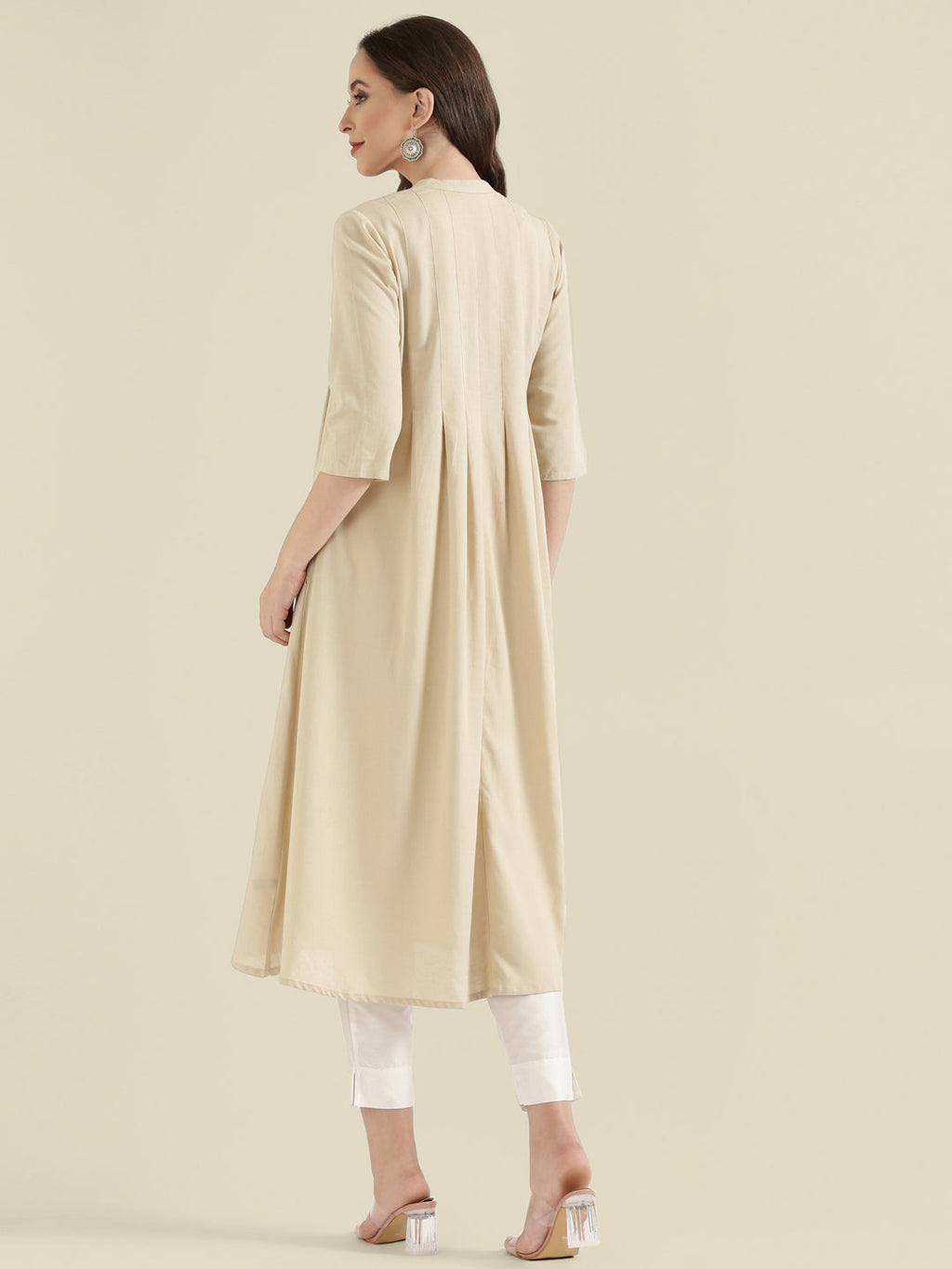 Floral Vine Embroidered Yoke A-Line Long Kurta