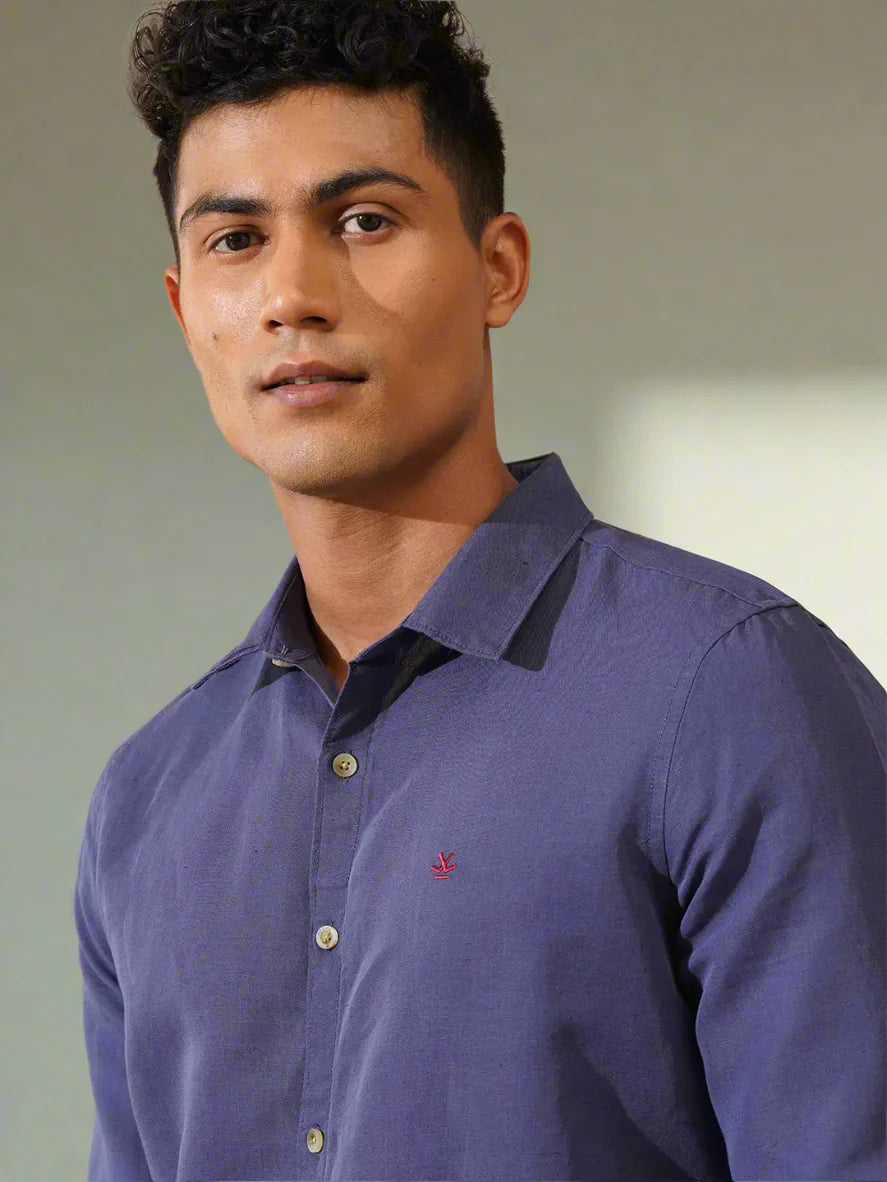 Cotton Linen Slim Fit Shirt | Dark Blue