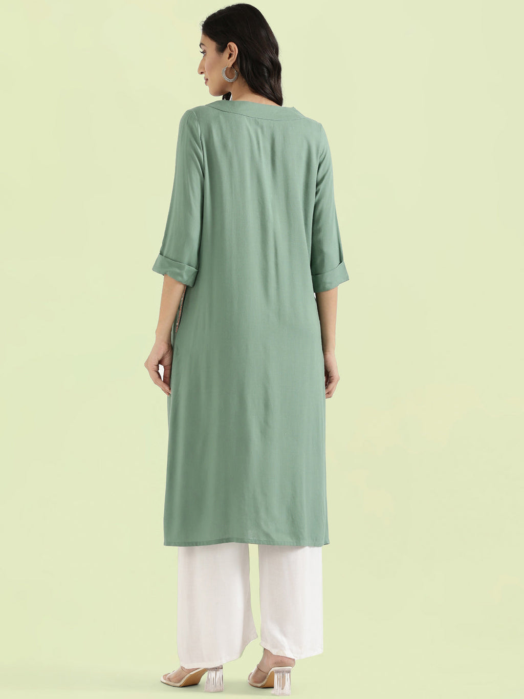 Rayon Geometric Cross-Stitch V-Neck Embroidered Straight Kurta