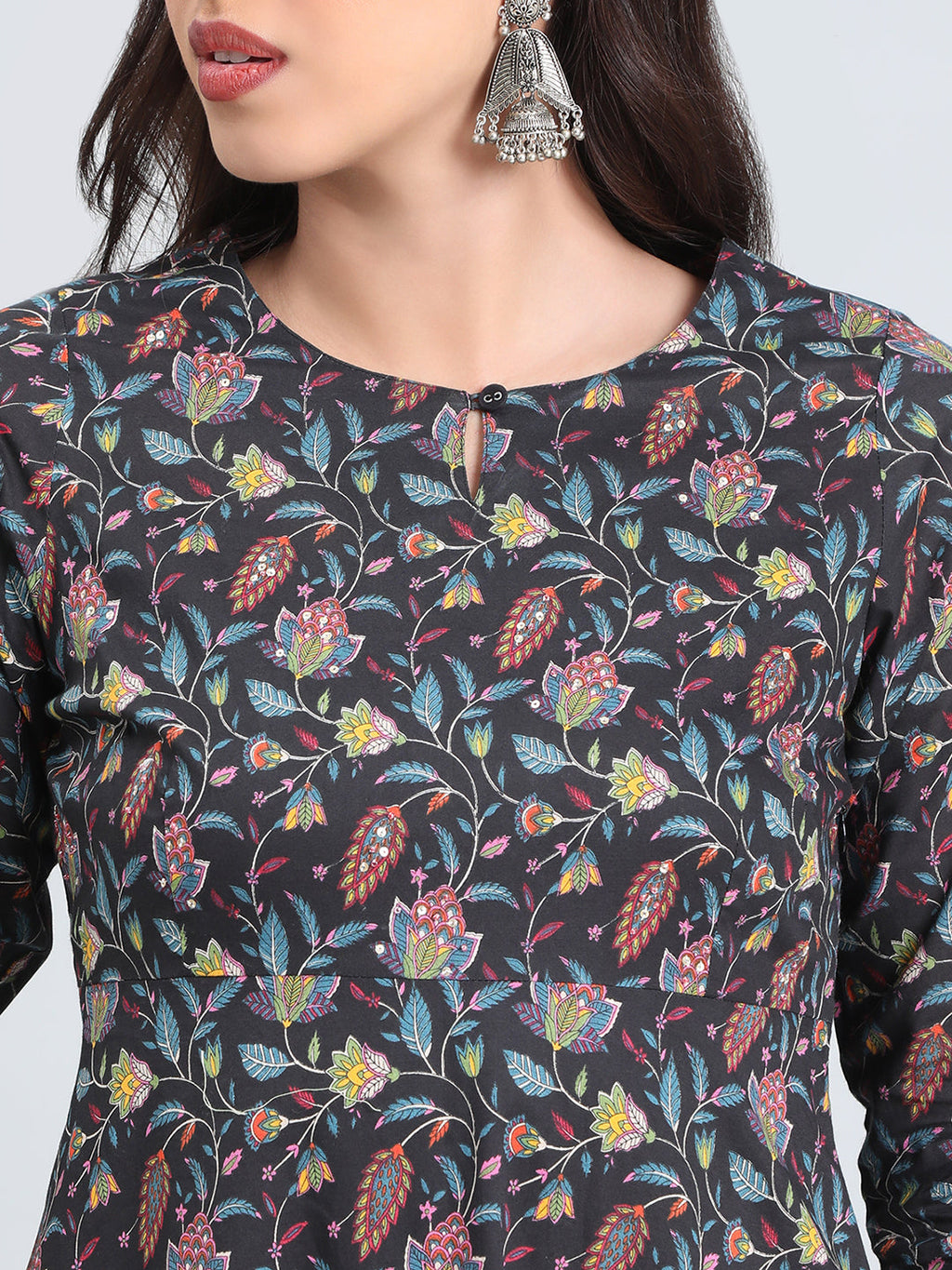 Cotton Jacobean Floral Print Anarkali