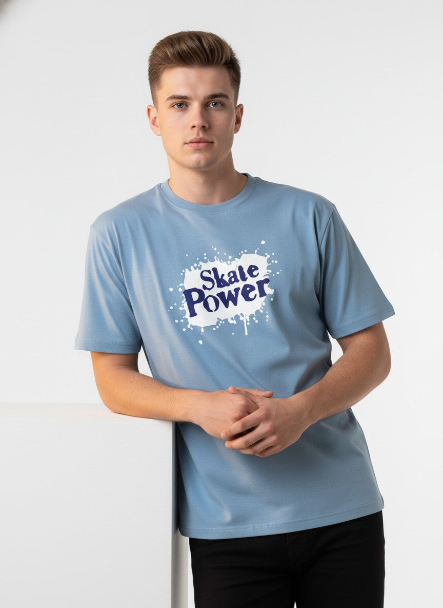 Men Cotton Ice Blue T-Shirt