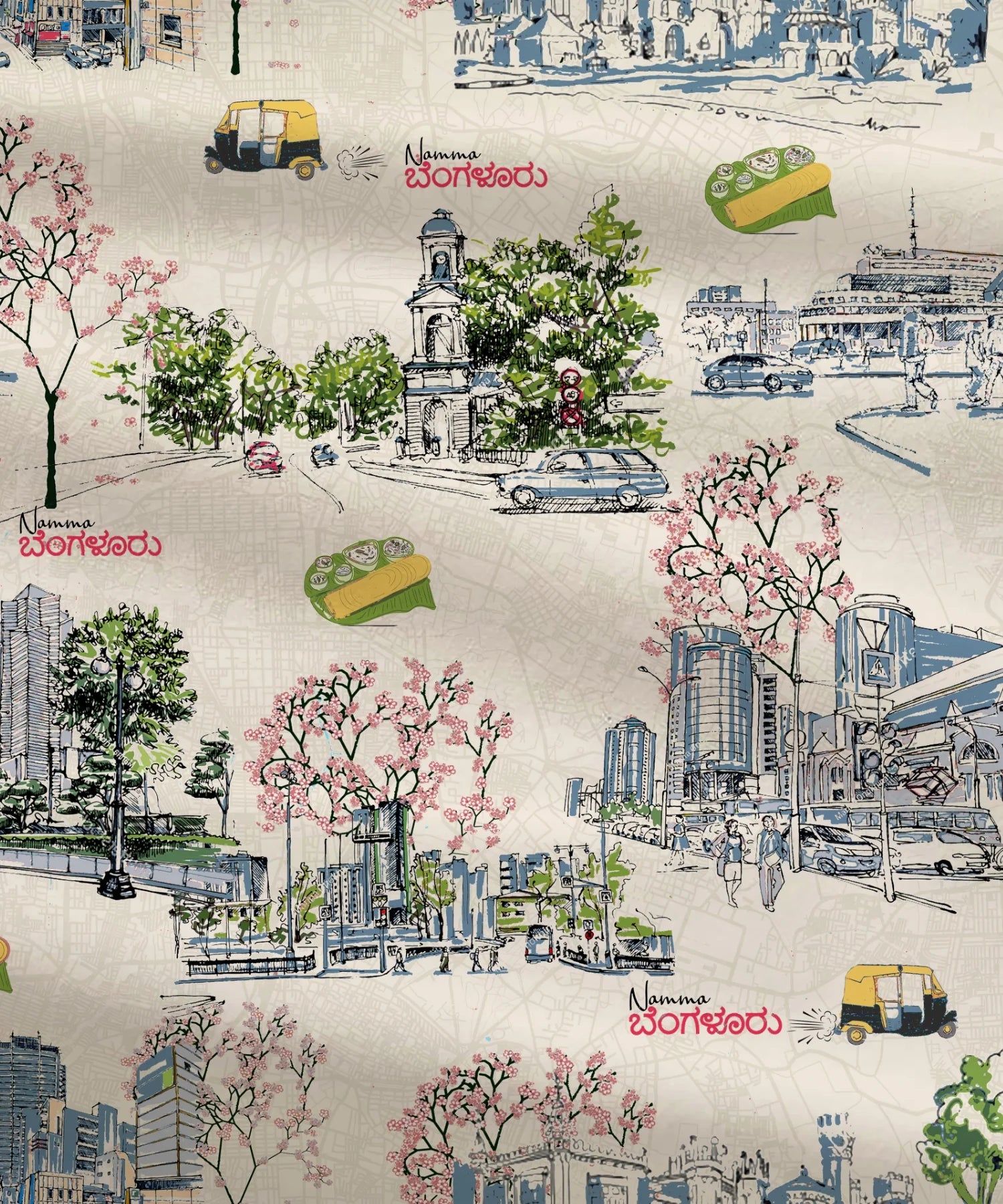 Atulaya Bharat King Bedsheet Set, Namma Bengaluru|144 TC Cotton|2 Pillow Covers