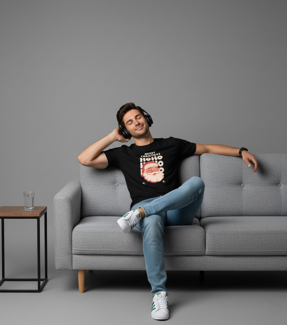 Men Printed Black Cotton Tshirt