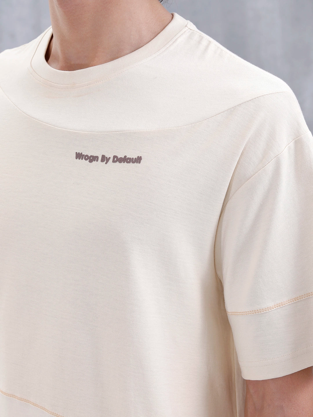 Casual Men Oversized Fit Tee With Flat Lock Detail | Beige