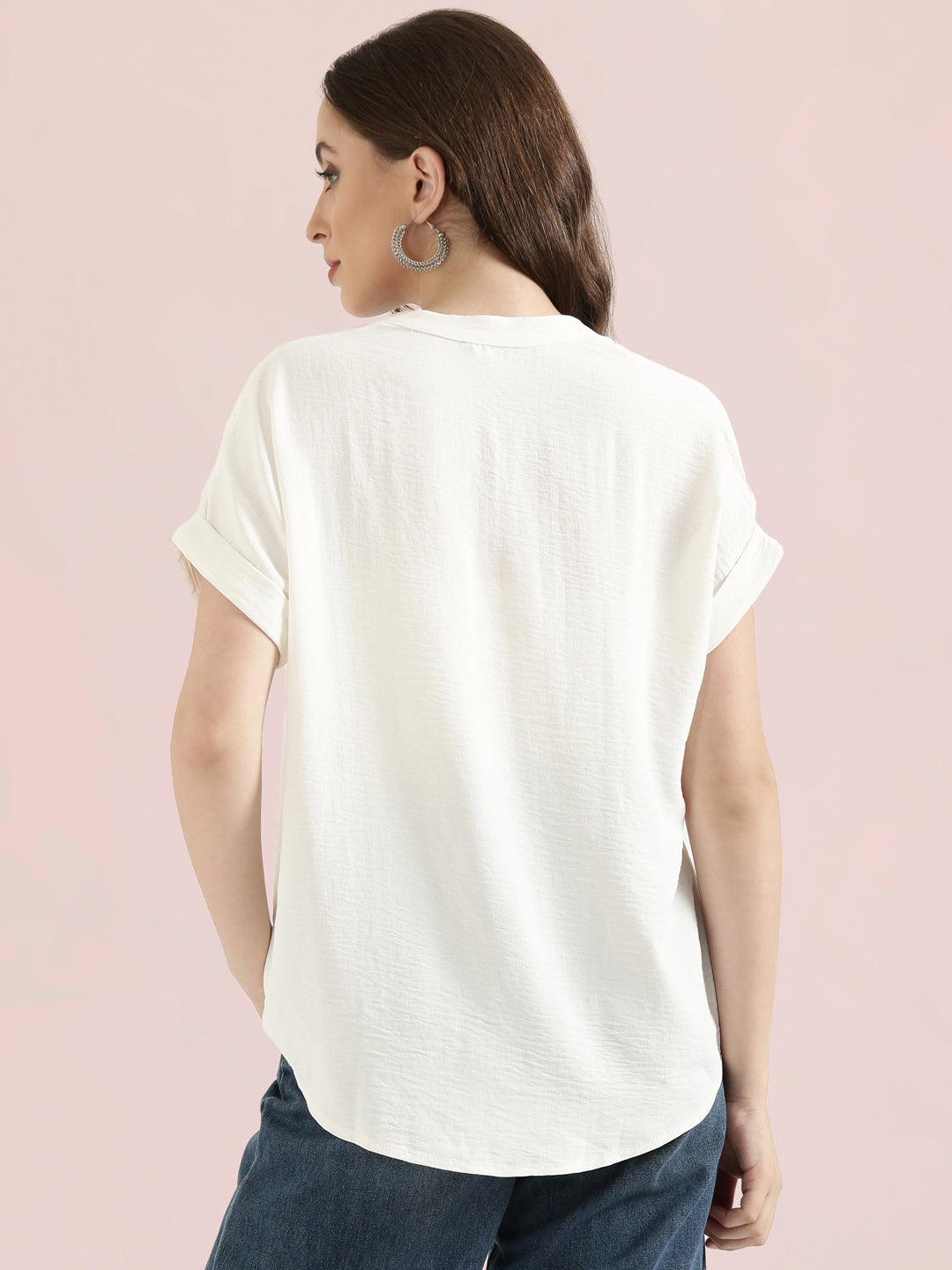 Mandarin Collar Textured Blouse