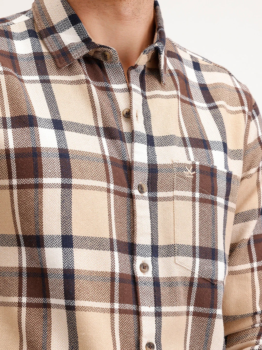 Slim Fit Herringbone Checkered Shirt | Brown