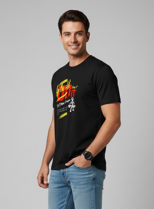 Men Printed Black Cotton Tshirt