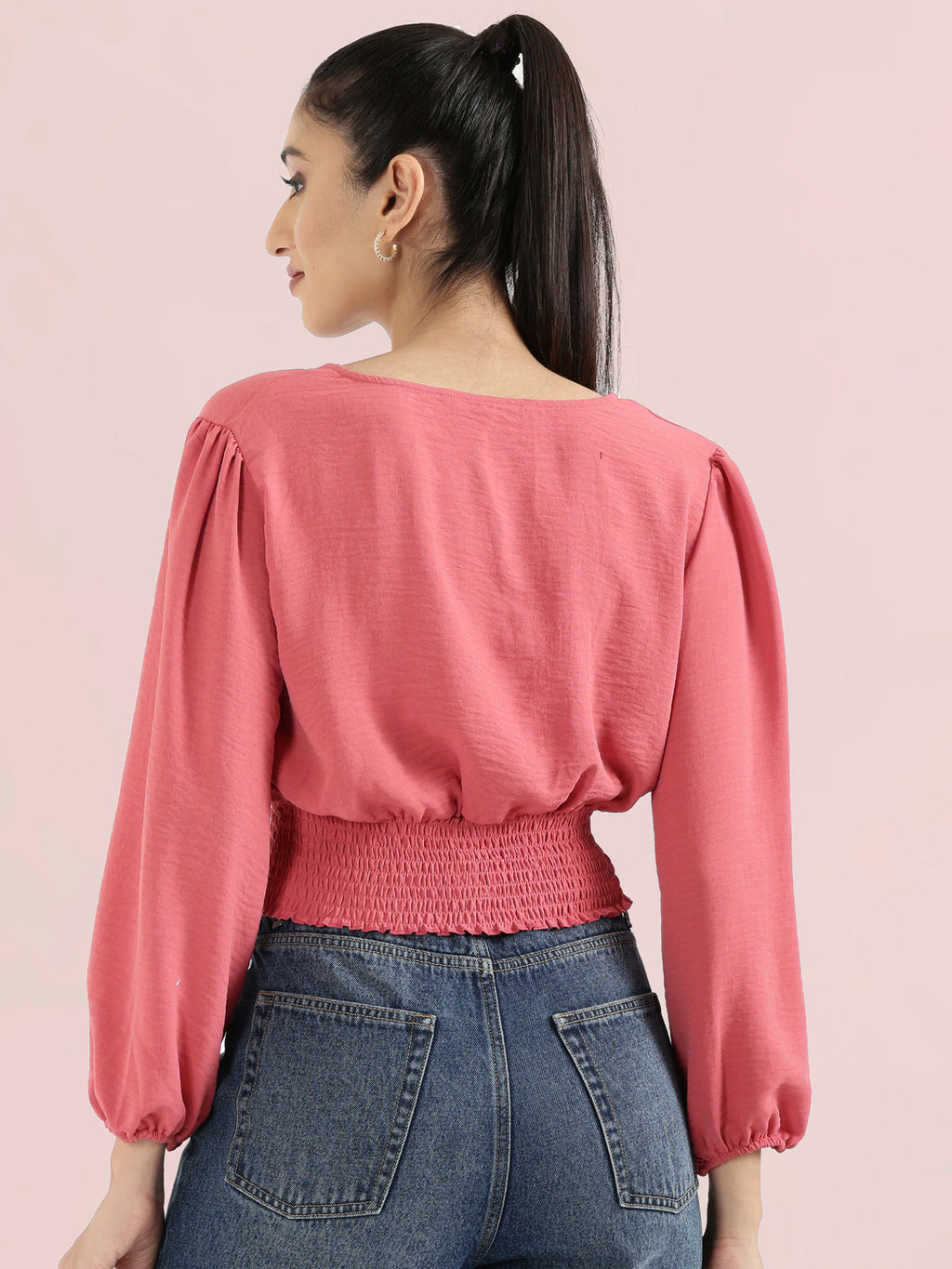 Hammered V-Neck Crop Top
