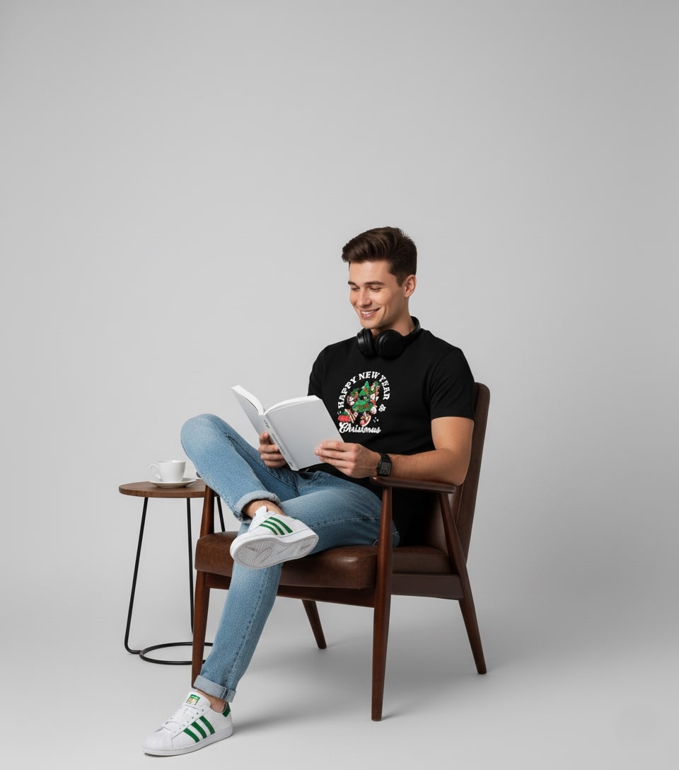 Men Printed Black Cotton Tshirt