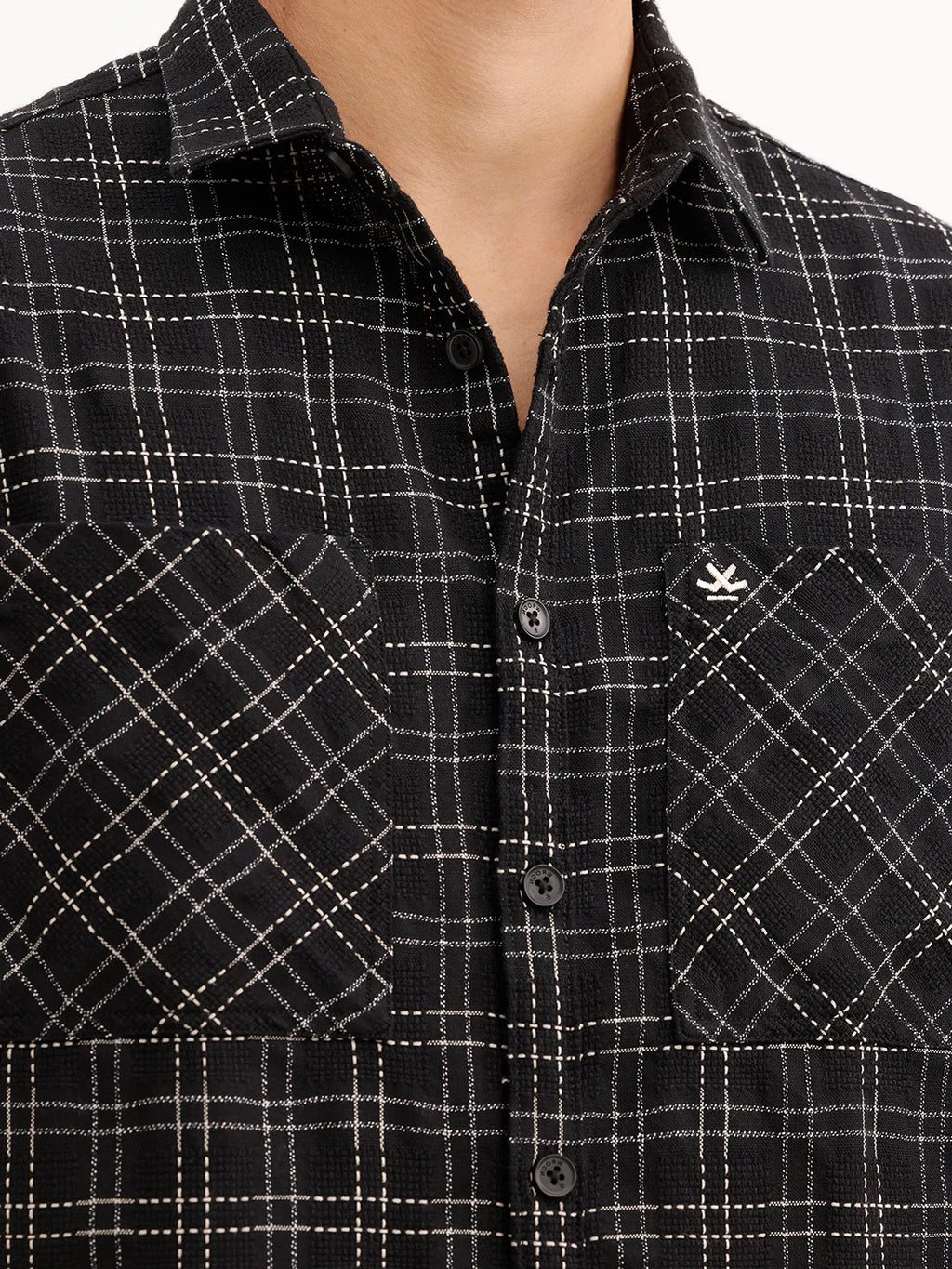 Comfort Fit Textured Double Pocket Shirt  | Black