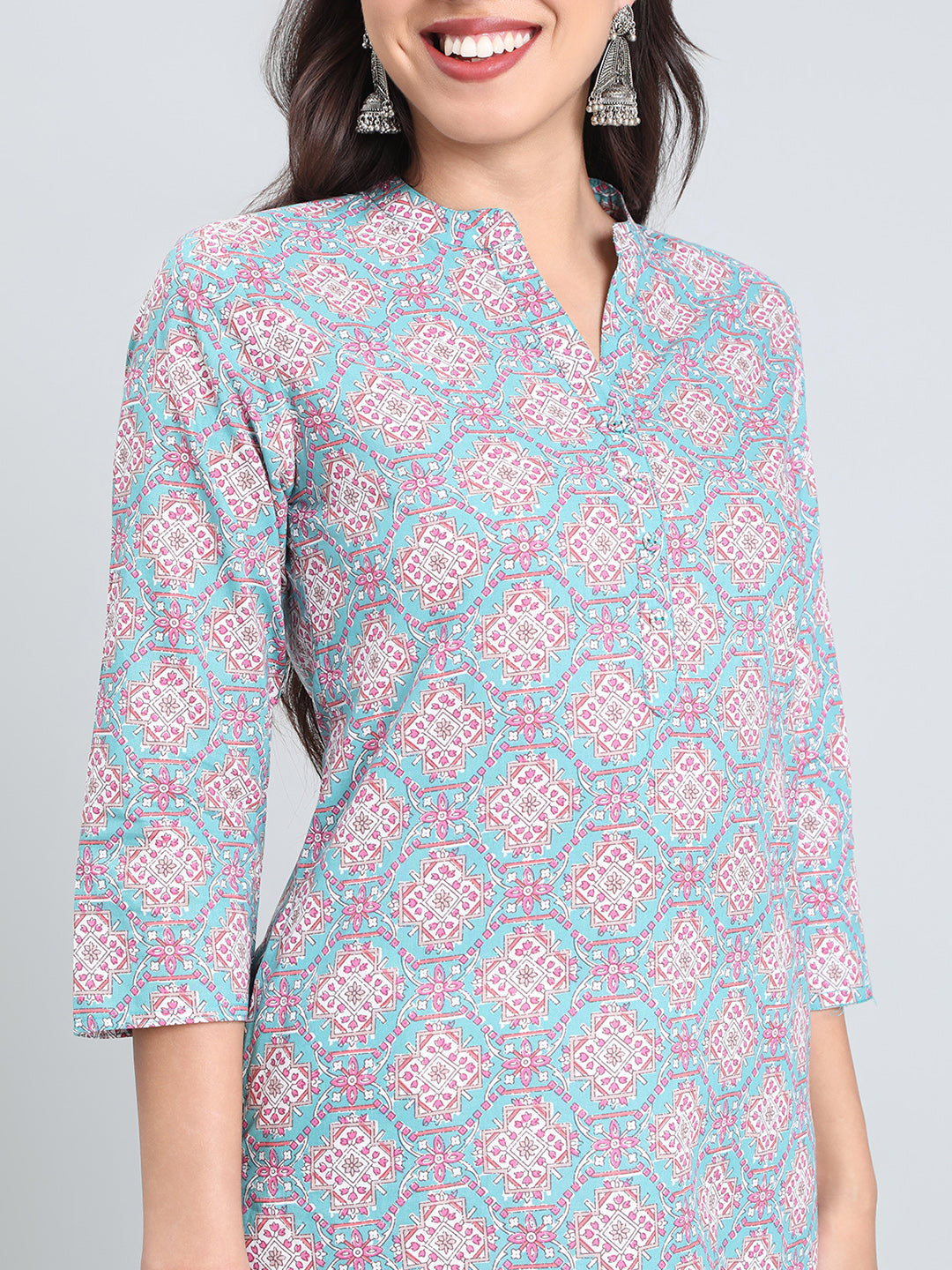 Cotton Geometric Print Straight Kurta