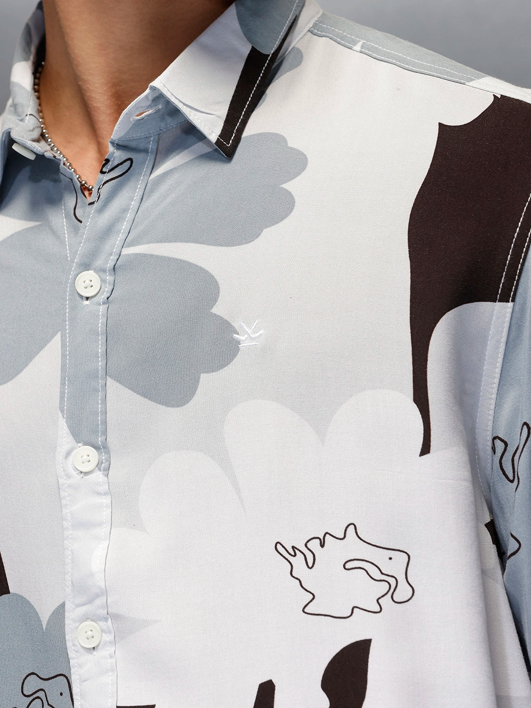 Men's Casual Comfort Fit Floral Printed Shirt  |  Grey
