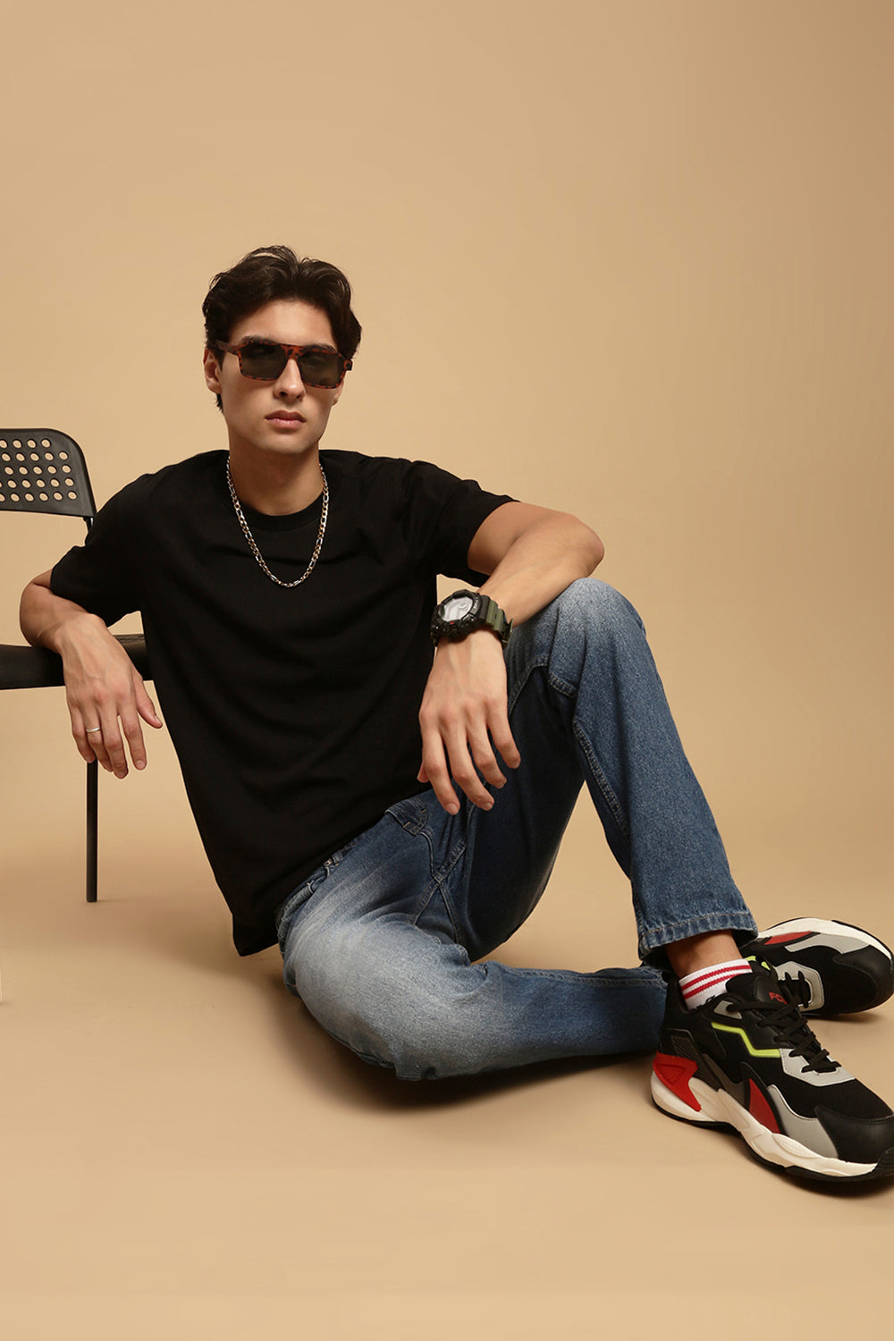 Men Black High Neck Tee