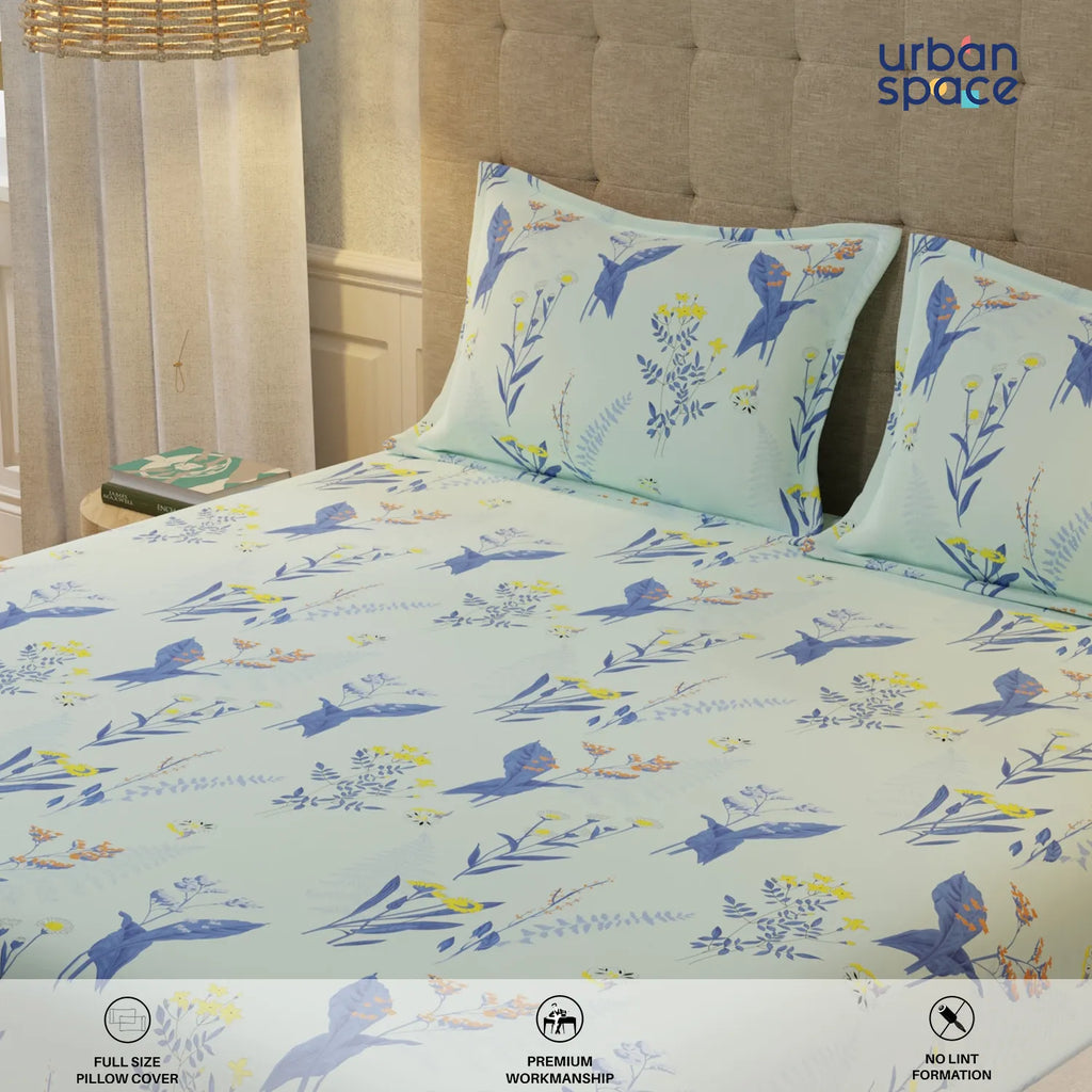 200 TC 100% Cotton Bedsheet Set in Gift Box - Whisper Mint Blue