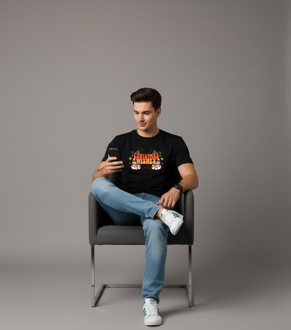 Men Printed Black Cotton Tshirt